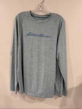 Eddie Bauer swim Mens Heathered blue Long Sleeve Beach Logo Tee